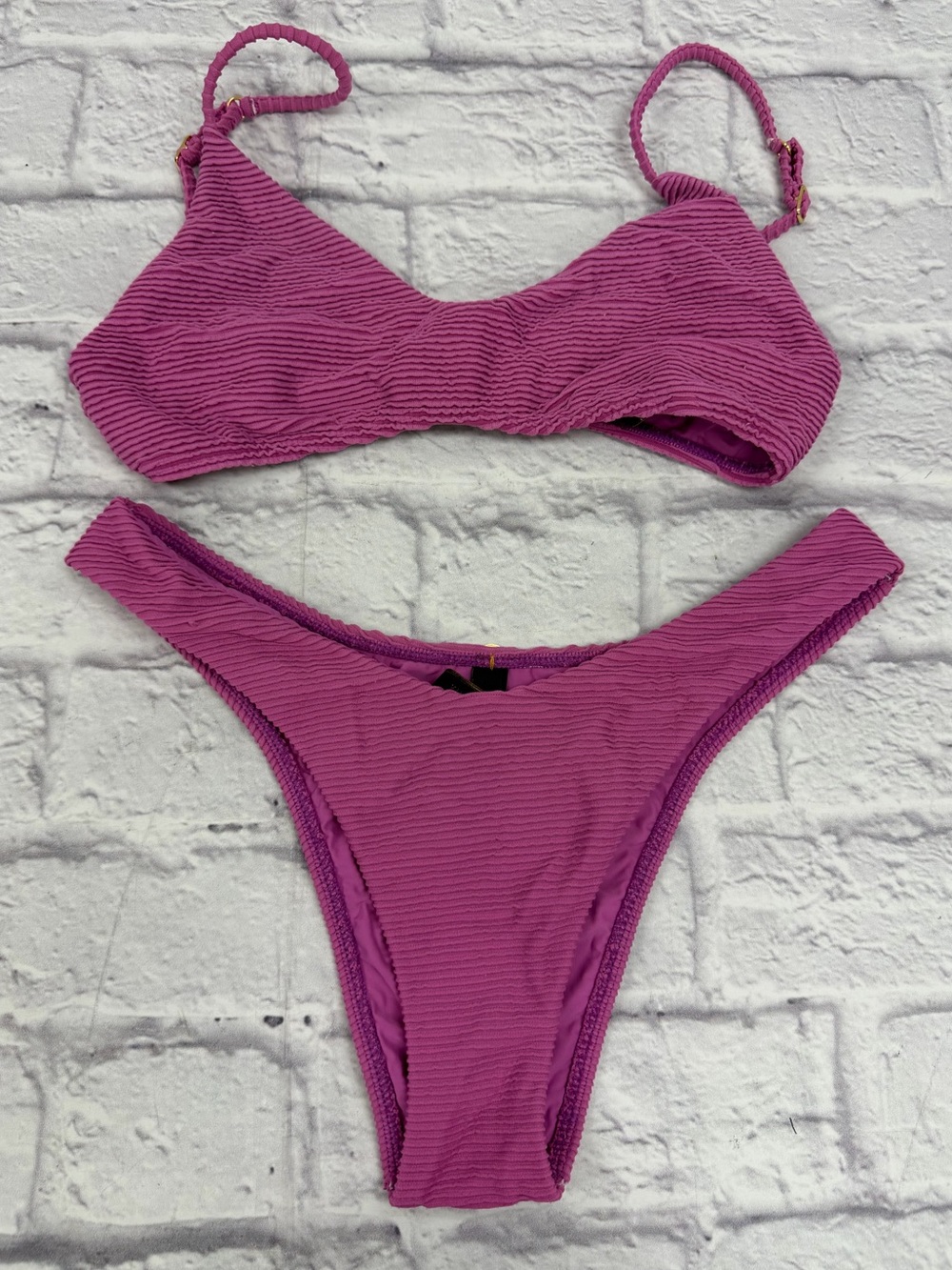 VIX Paula Hermanny Luli Ribbed Bikini in Lotus Sz M EUC Beach Pool Swim Luxury